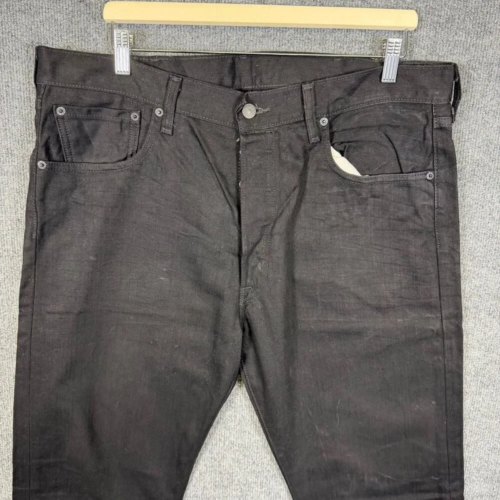 Levis 501 Mens Jeans 38x32 Black Original Fit Button Fly Straight Leg Denim
